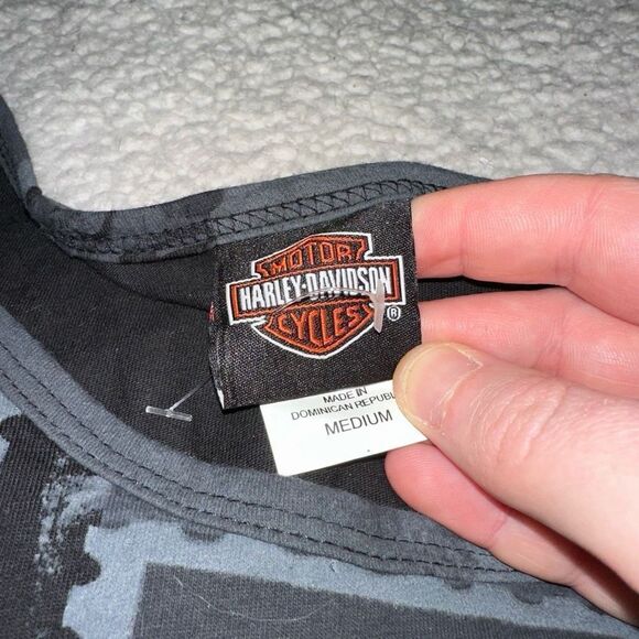 Harley Davidson Smokey Mountains Womens Grey Motorcycle Pattern Tee Size Medium - Picture 7 of 11